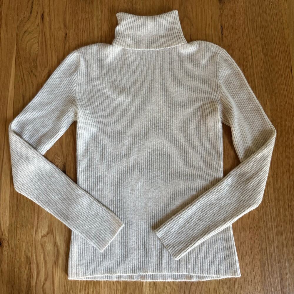Ralph Lauren Black Label 100% Cashmere Ribbed Turtleneck Sweater Cream Tan Sz M